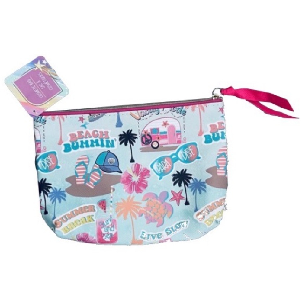 Blue Cosmetic Bag Pattern on Both Sides with Gold Zipper